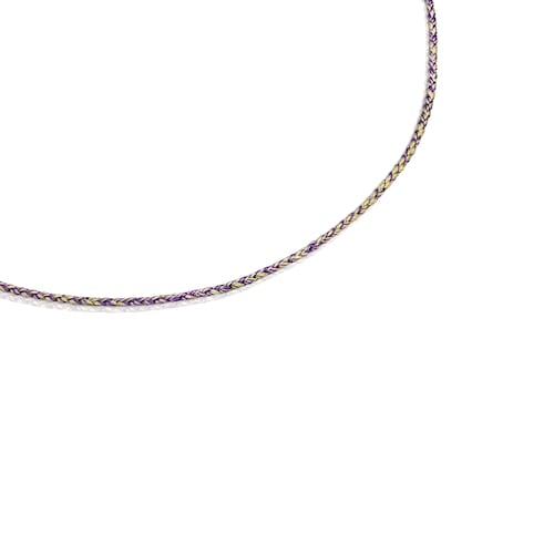 Yellow and lilac braided thread Necklace with silver clasp Efecttous