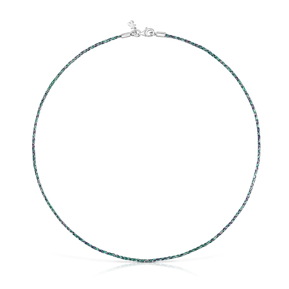 Green and blue braided thread Necklace with silver clasp Efecttous image number 0