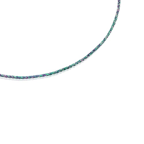 Green and blue braided thread Necklace with silver clasp Efecttous