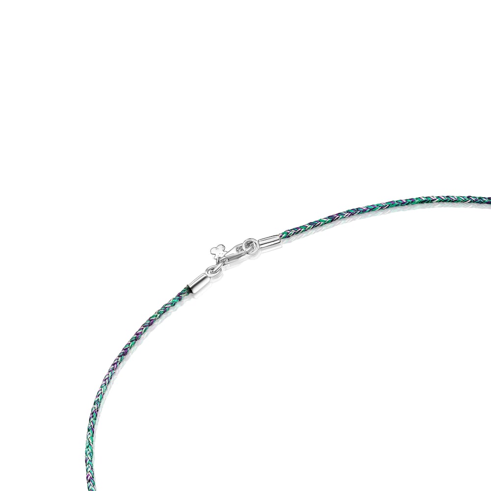 Green and blue braided thread Necklace with silver clasp Efecttous image number 2