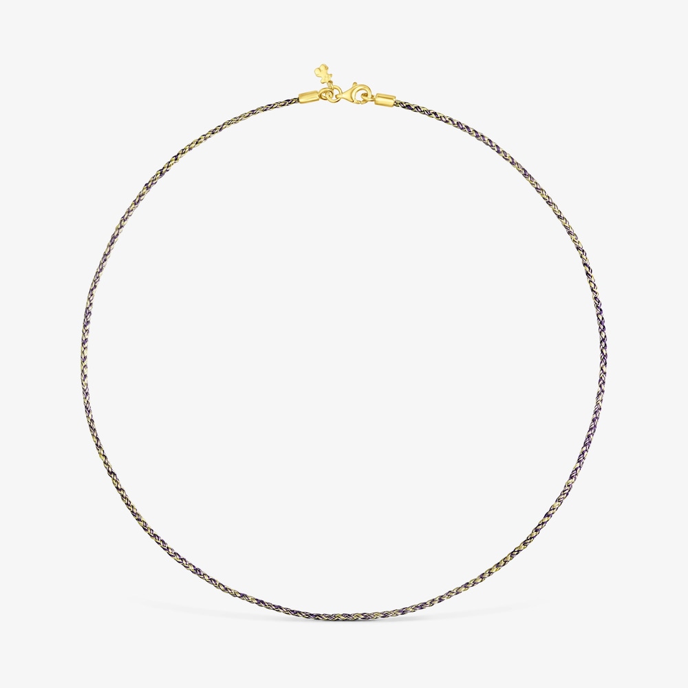 Yellow and lilac braided thread Necklace with silver vermeil clasp Efecttous