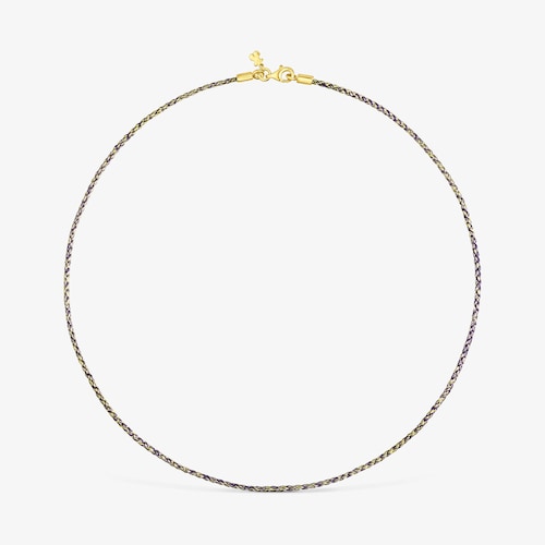 Yellow and lilac braided thread Necklace with silver vermeil clasp Efecttous