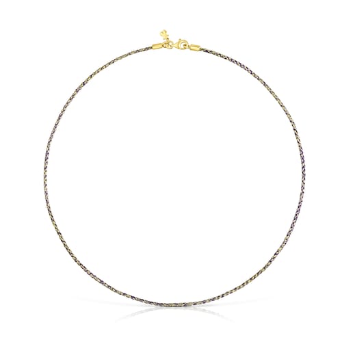 Yellow and lilac braided thread Necklace with silver vermeil clasp Efecttous