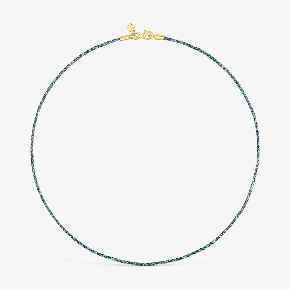 Collar de hilo trenzado azul y verde con cierre con ba&ntilde;o de oro 18 kt sobre plata Effecttous