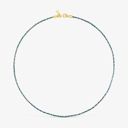 Collar de hilo trenzado azul y verde con cierre con ba&ntilde;o de oro 18 kt sobre plata Effecttous