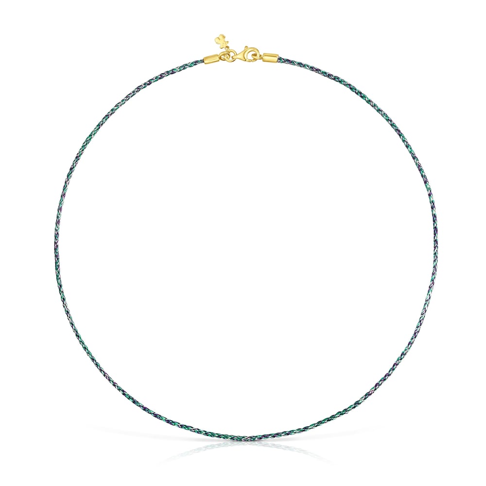Blue and green braided thread Necklace with silver vermeil clasp Efecttous image number 0