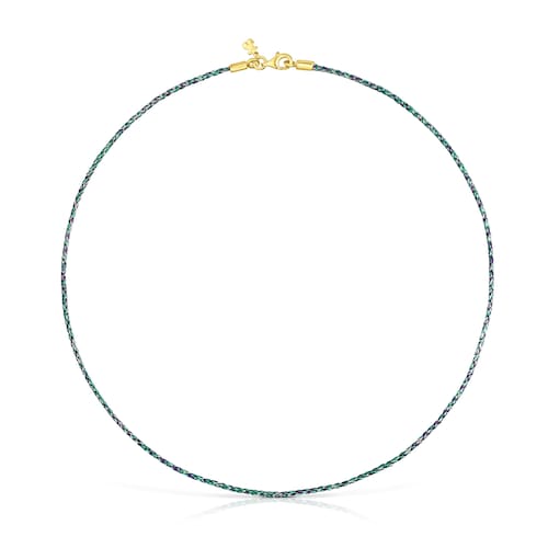 Blue and green braided thread Necklace with silver vermeil clasp Efecttous