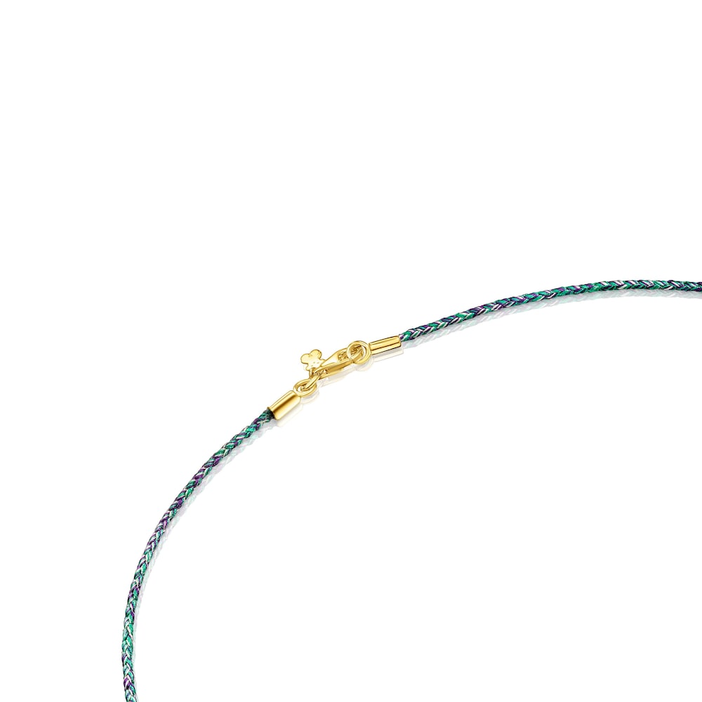 Blue and green braided thread Necklace with silver vermeil clasp Efecttous image number 2