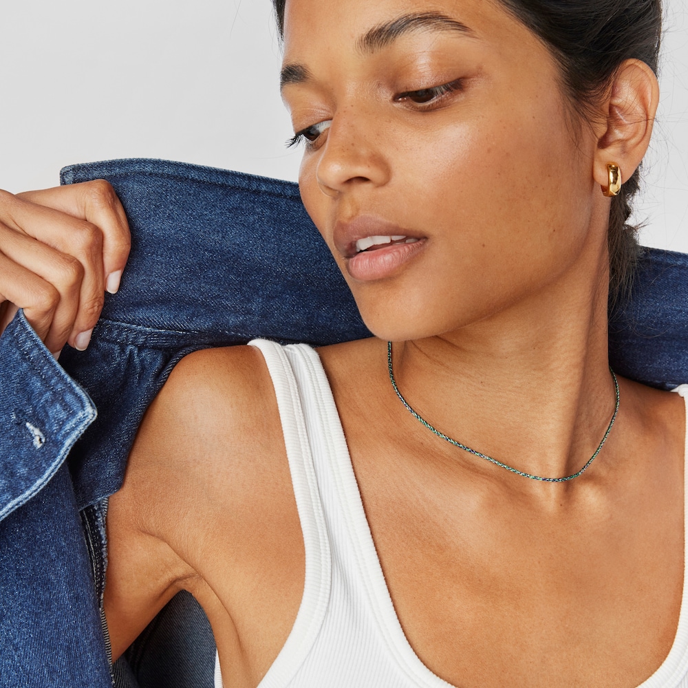 Collar de hilo trenzado azul y verde con cierre con ba&ntilde;o de oro 18 kt sobre plata Effecttous