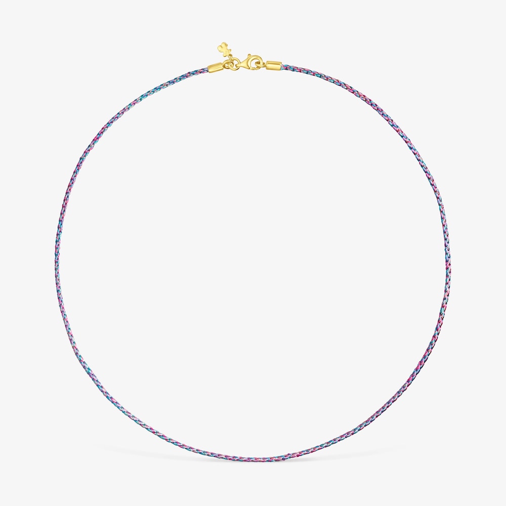 Collar de hilo trenzado rosa y azul con cierre con ba&ntilde;o de oro 18 kt sobre plata Effecttous