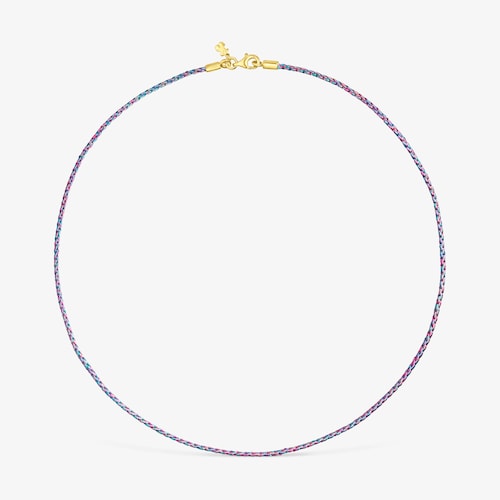 Collar de hilo trenzado rosa y azul con cierre con ba&ntilde;o de oro 18 kt sobre plata Effecttous