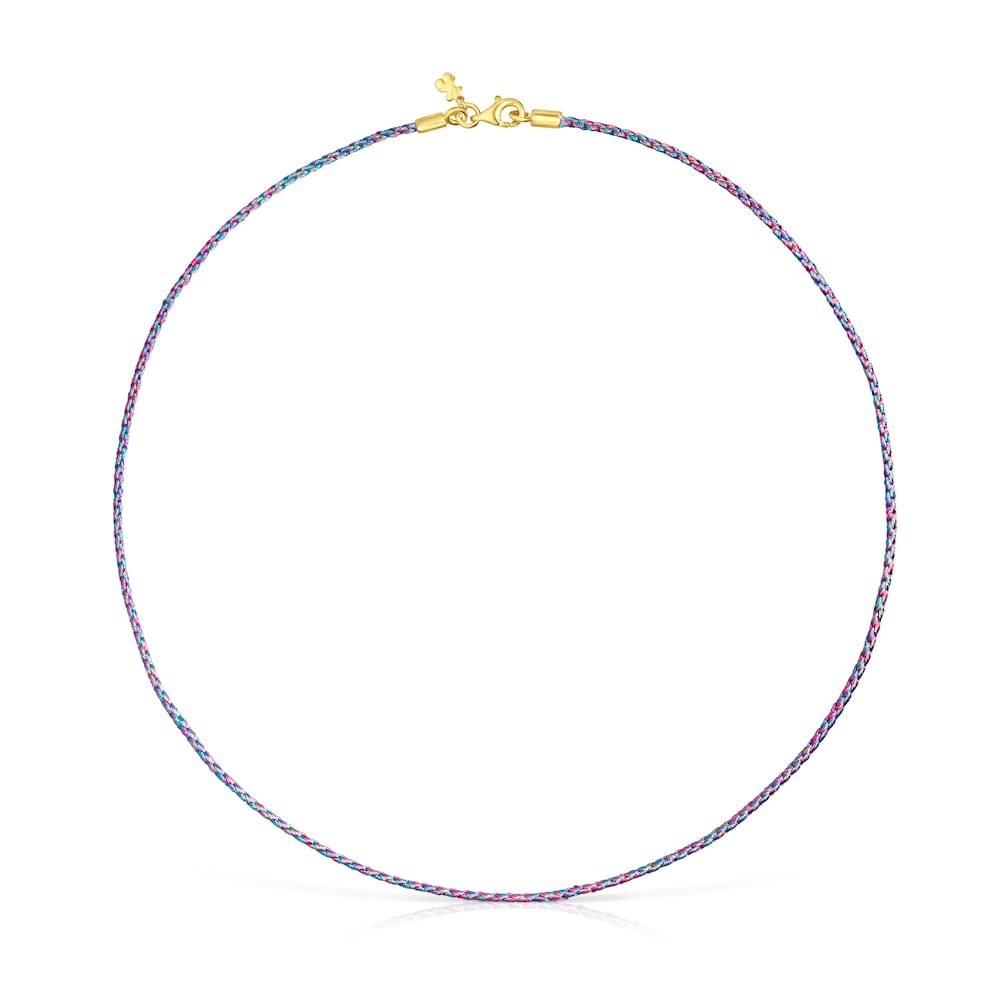 Pink and blue braided thread Necklace with silver vermeil clasp image number 0