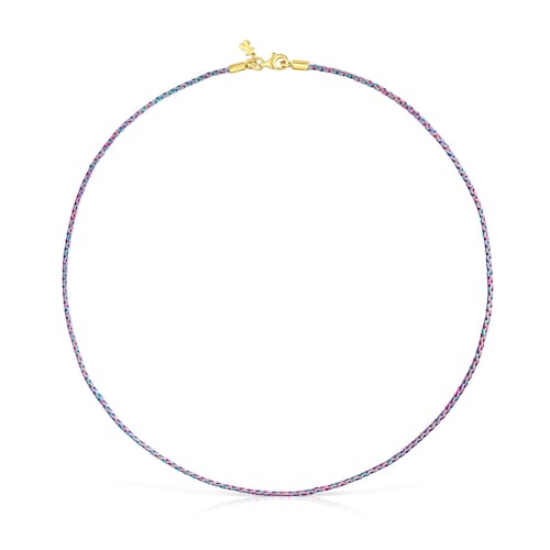 Pink and blue braided thread Necklace with silver vermeil clasp