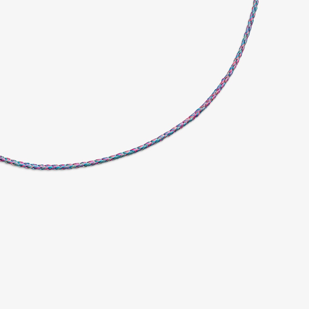 Collar de hilo trenzado rosa y azul con cierre con ba&ntilde;o de oro 18 kt sobre plata Effecttous
