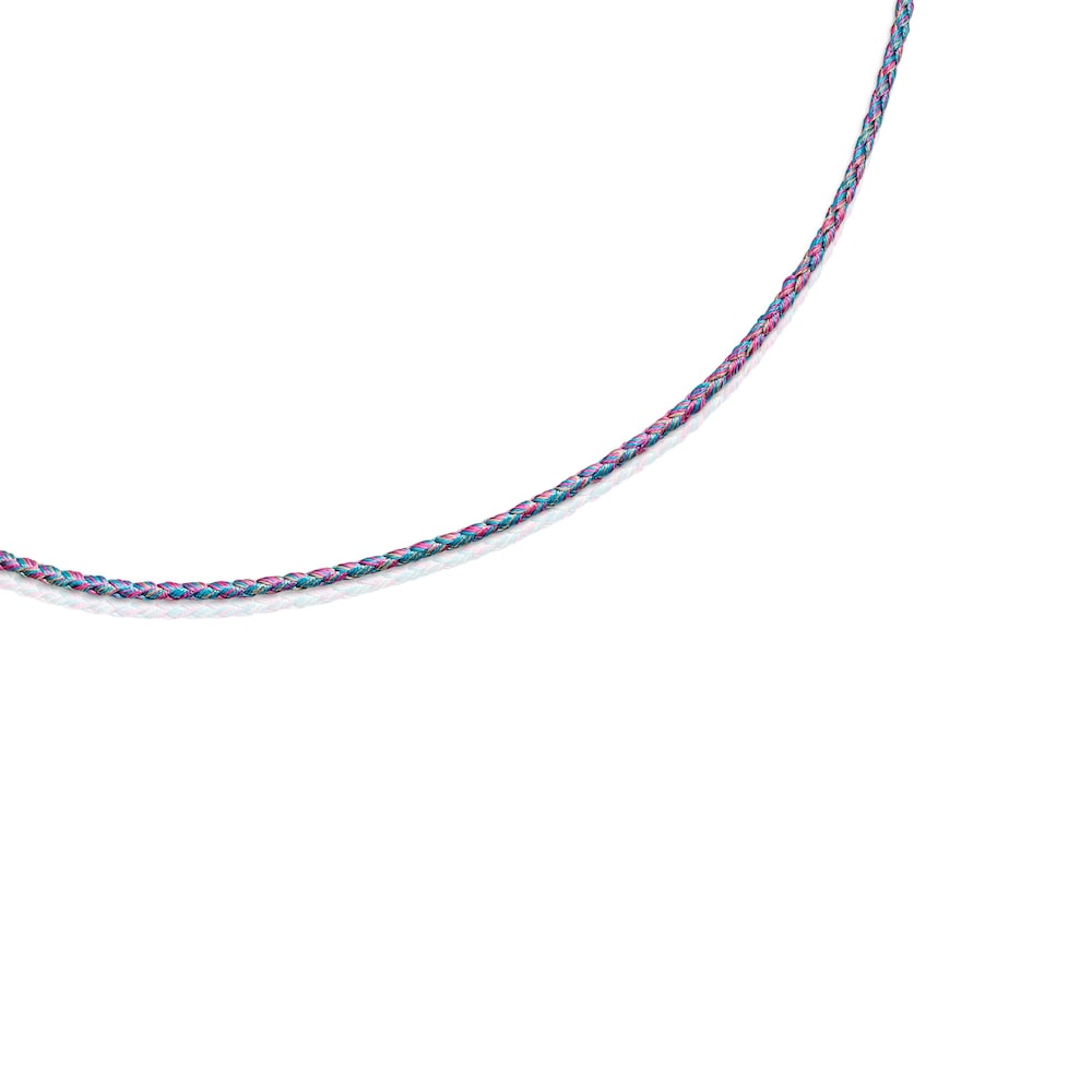 Pink and blue braided thread Necklace with silver vermeil clasp image number 1