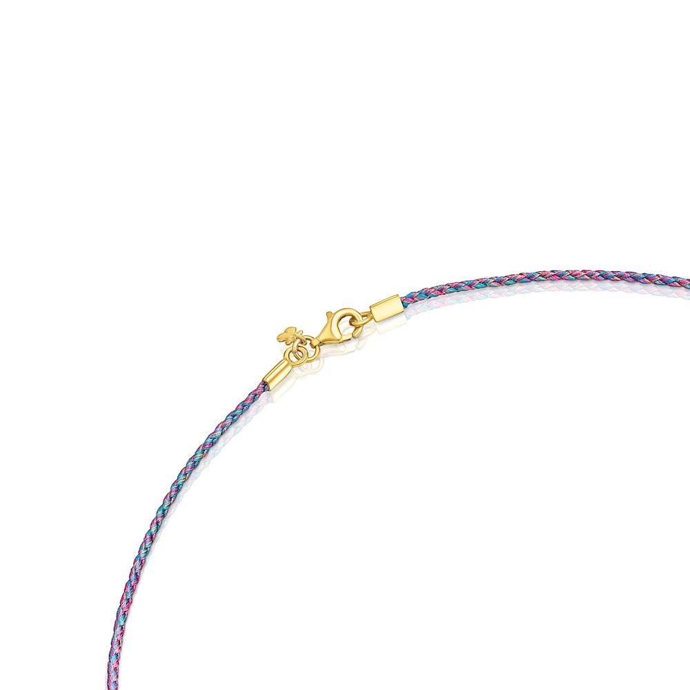 Pink and blue braided thread Necklace with silver vermeil clasp image number 2