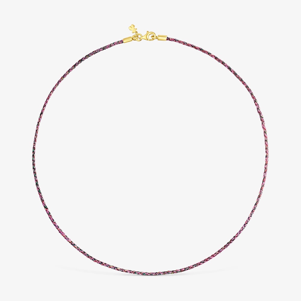 Pink and red braided thread Necklace with silver vermeil clasp Efecttous