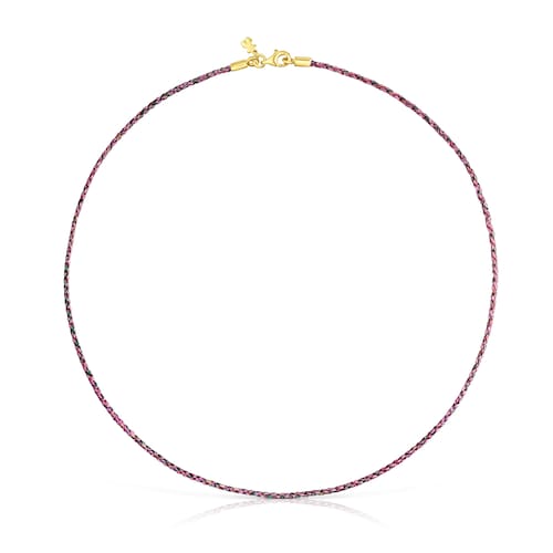 Pink and red braided thread Necklace with silver vermeil clasp Efecttous