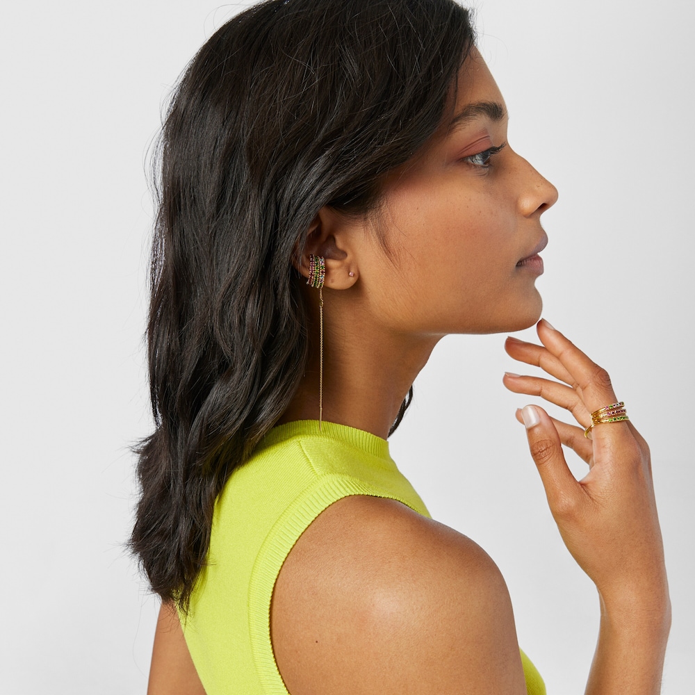 Arracades earcuff amb bany d'or 18 kt sobre plata i gemes TOUS Straight