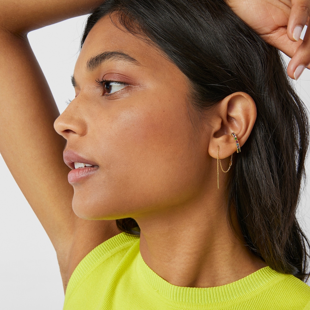 Arracades earcuff amb bany d'or 18 kt sobre plata i gemes TOUS Straight