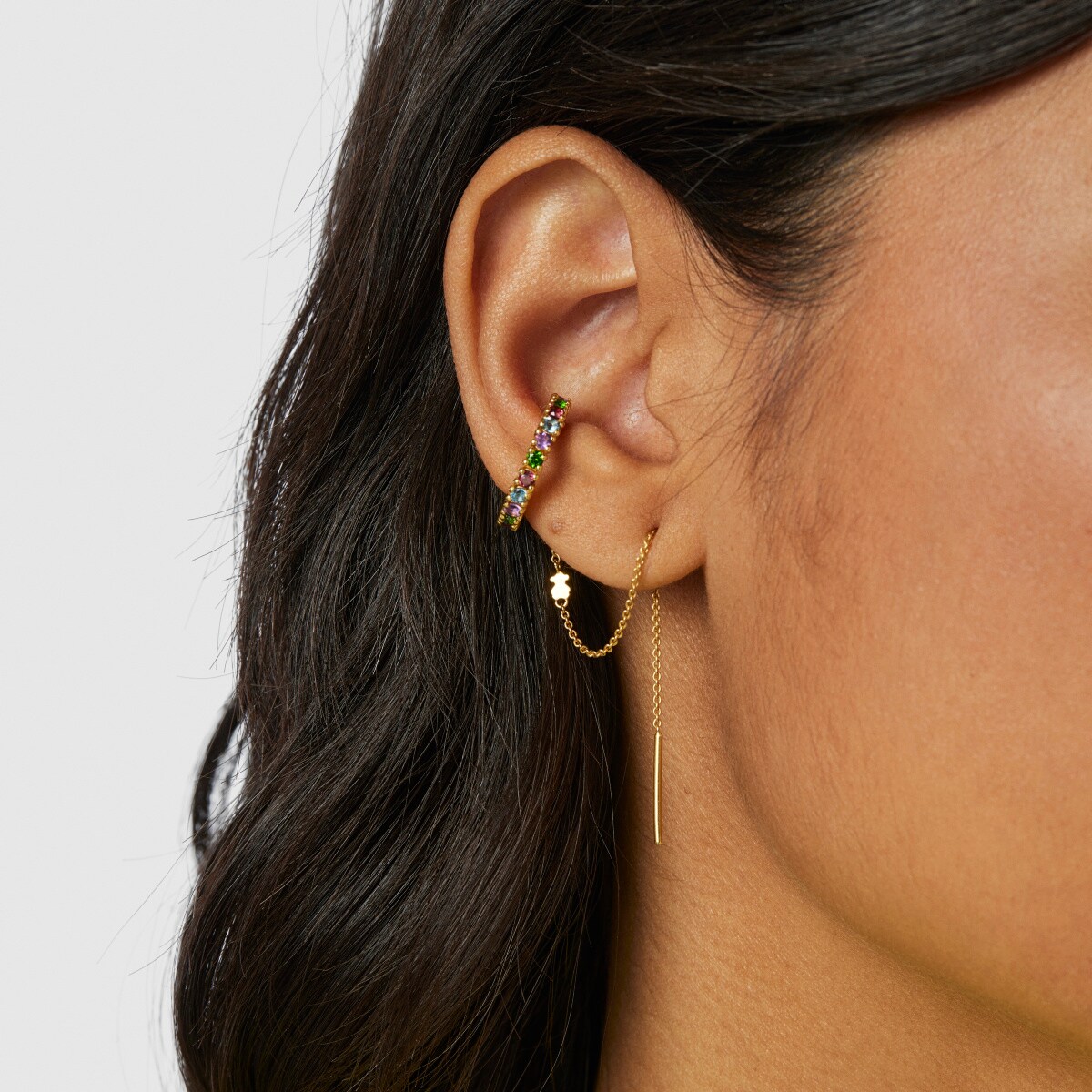 Pendientes earcuff con baño de oro 18 kt sobre plata y gemas TOUS Straight