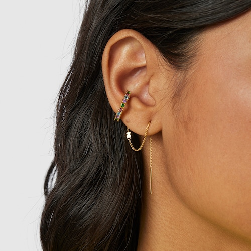 Pendientes earcuff con baño de oro 18 kt sobre plata y gemas TOUS Straight