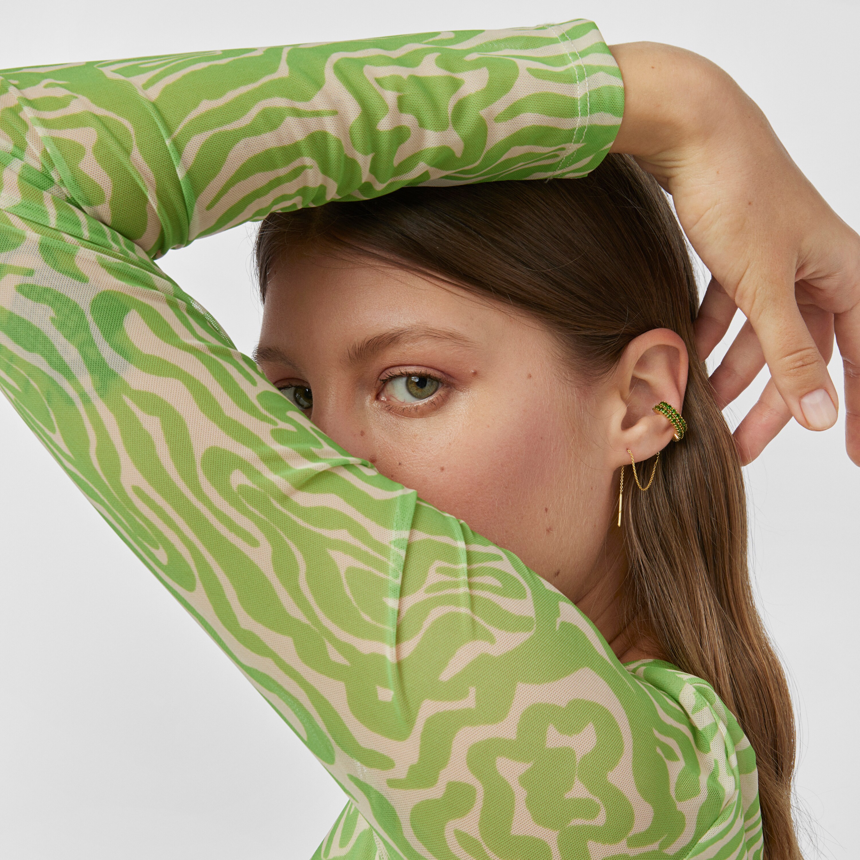 Silver vermeil TOUS Straight Earcuff earrings with chrome diopside