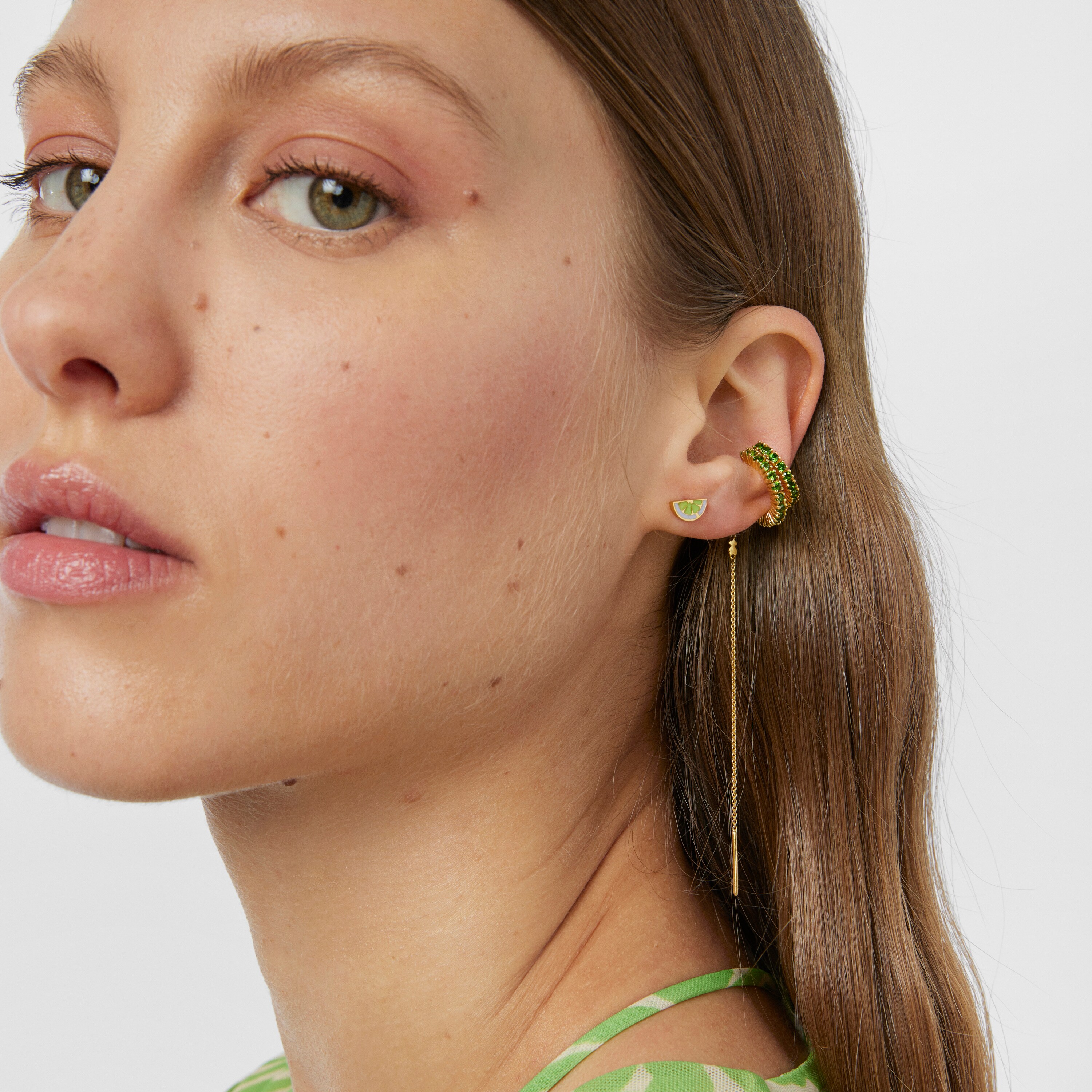 Silver vermeil TOUS Straight Earcuff earrings with chrome diopside