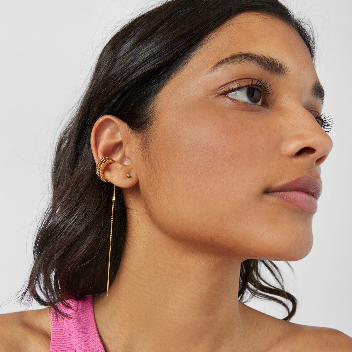 Silver vermeil TOUS Straight Earcuff earrings with rhodolites