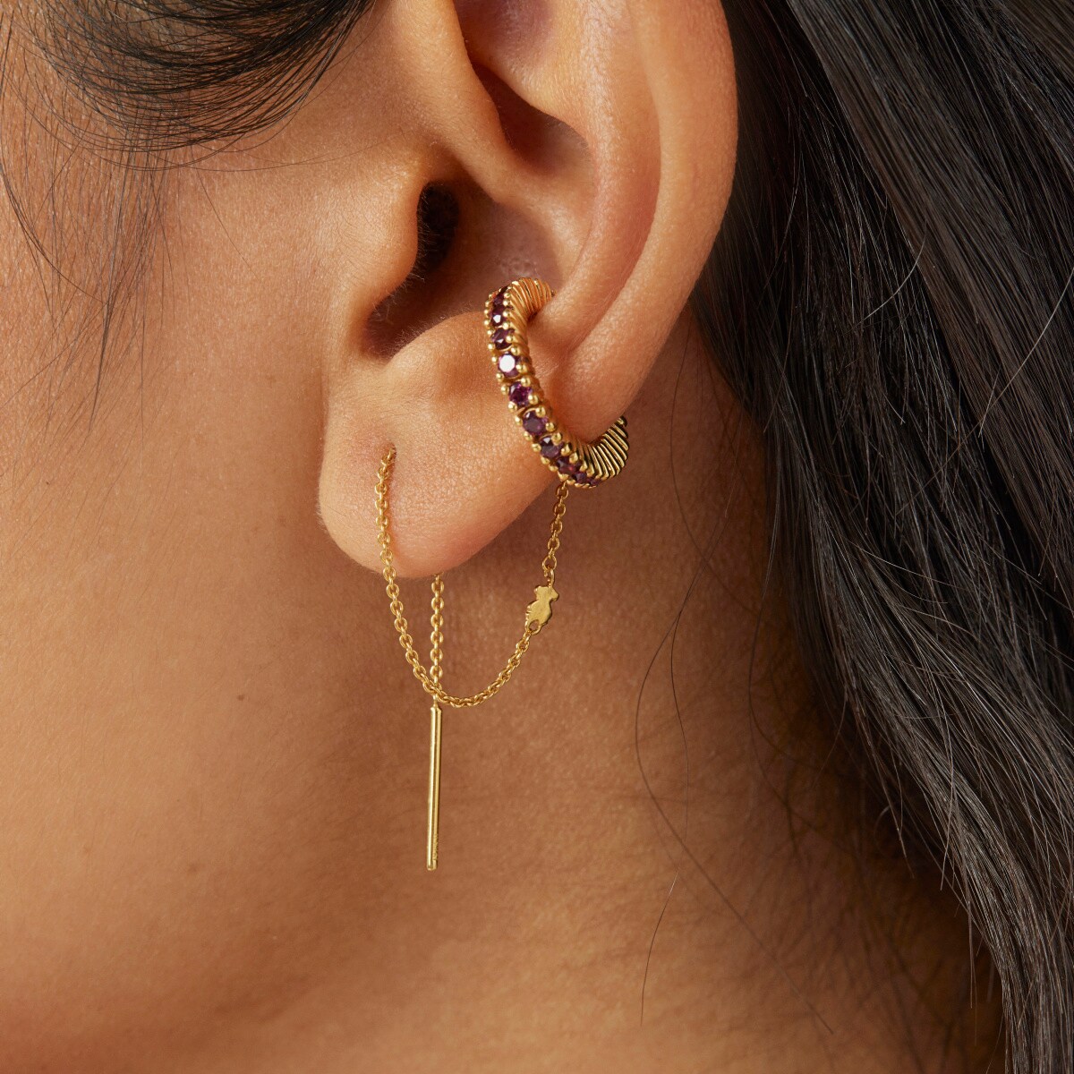 Silver vermeil TOUS Straight Earcuff earrings with rhodolites