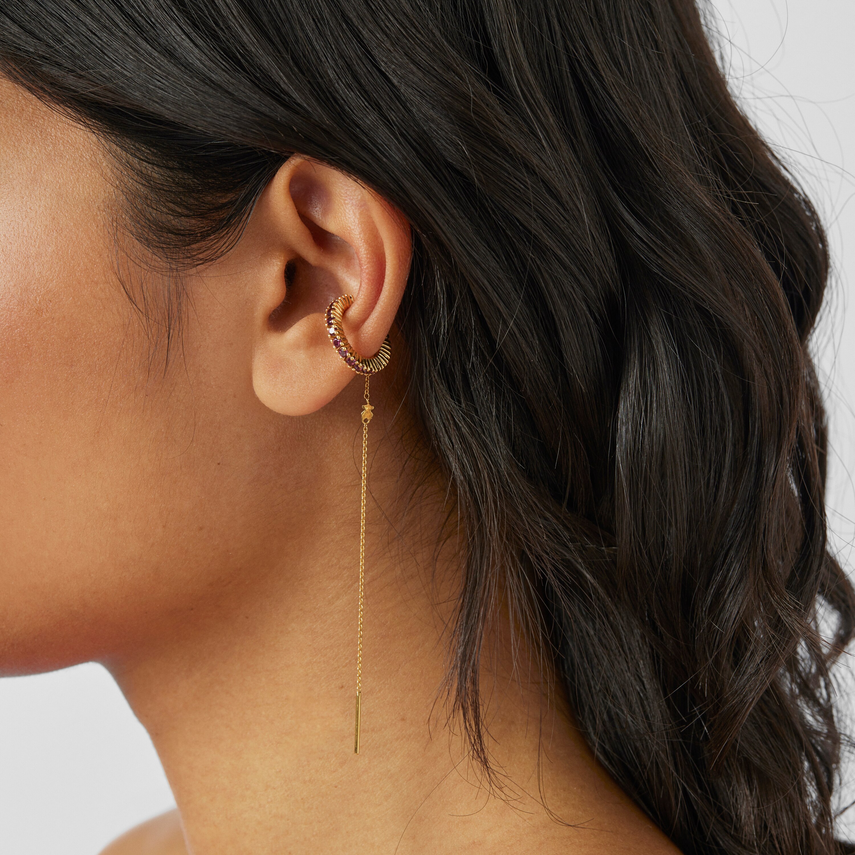 Silver vermeil TOUS Straight Earcuff earrings with rhodolites