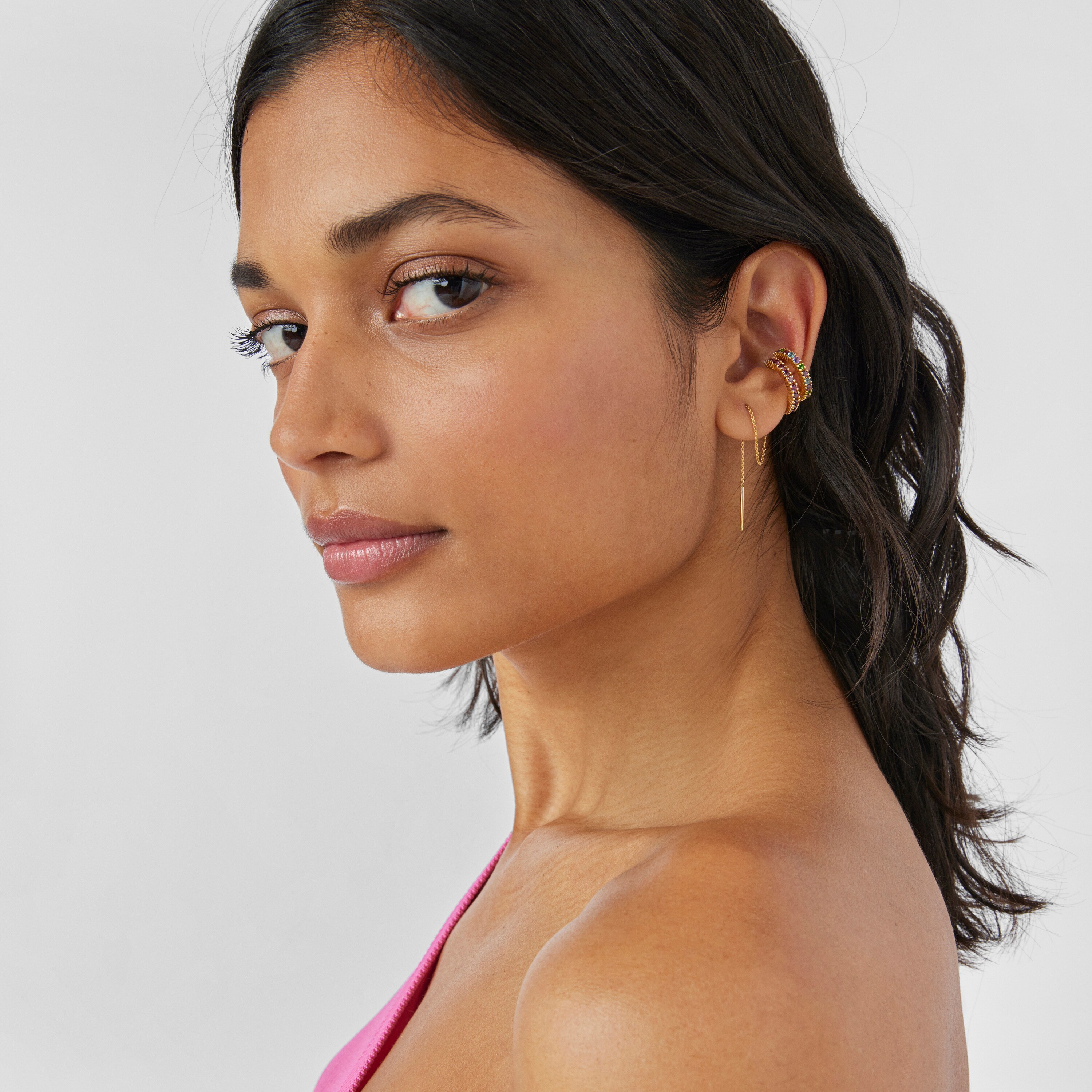 Silver vermeil TOUS Straight Earcuff earrings with rhodolites