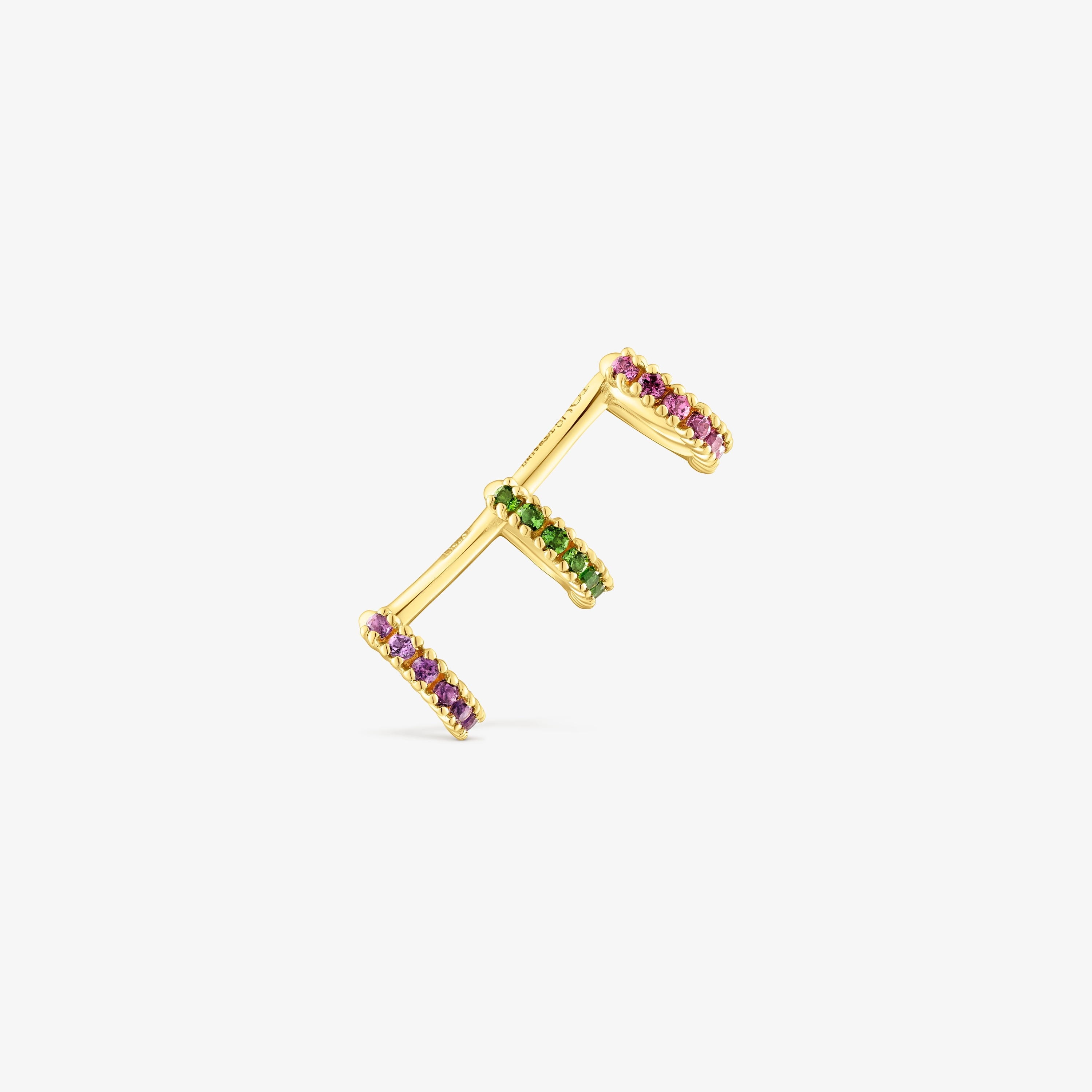 Silver vermeil TOUS Straight Triple earcuff with rhodolites, chrome diopside and gemstones