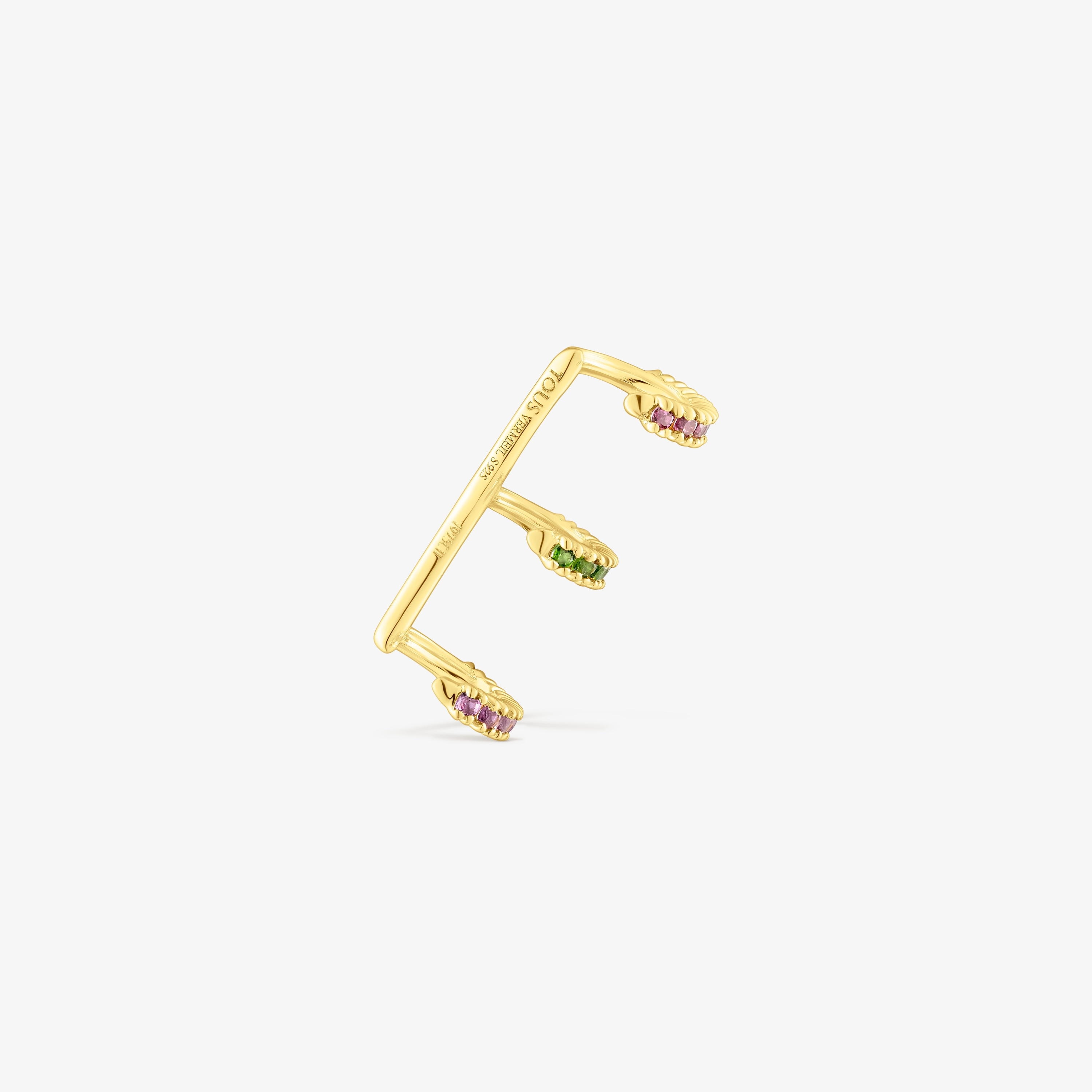 Silver vermeil TOUS Straight Triple earcuff with rhodolites, chrome diopside and gemstones