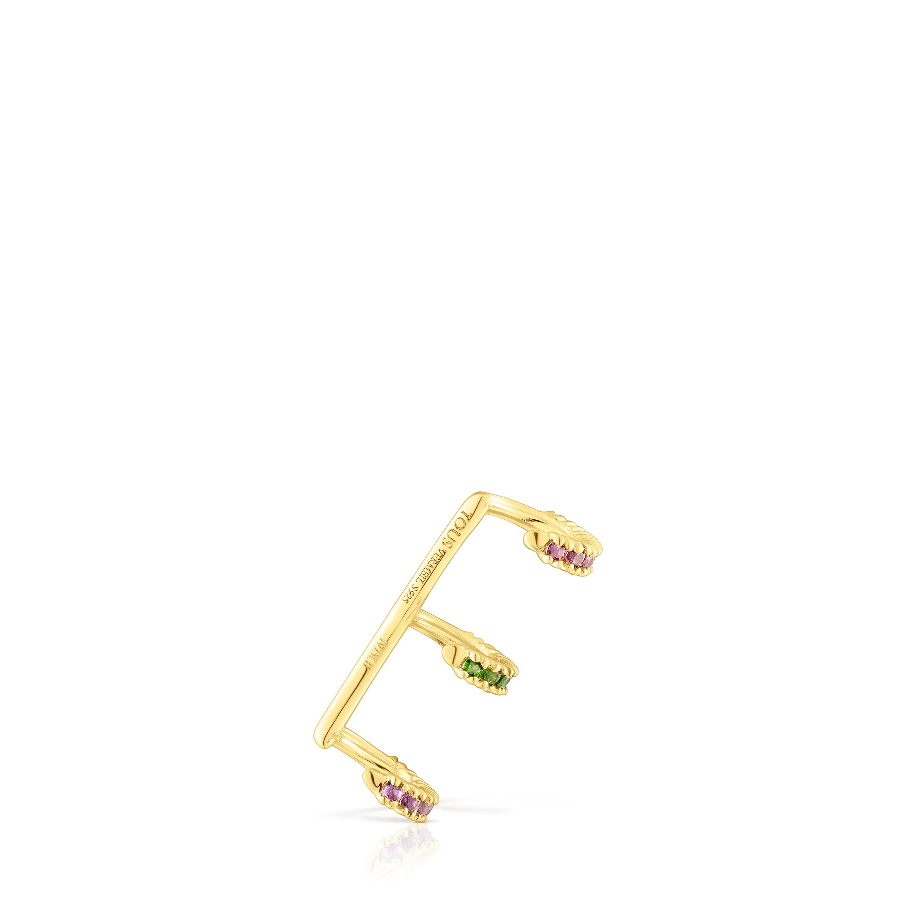 Silver vermeil TOUS Straight Triple earcuff with rhodolites, chrome diopside and gemstones
