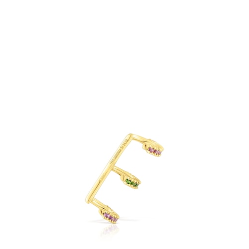 Earcuff triple con baño de oro 18 kt sobre plata y rodolitas, cromodiópsido y gemas TOUS Straight