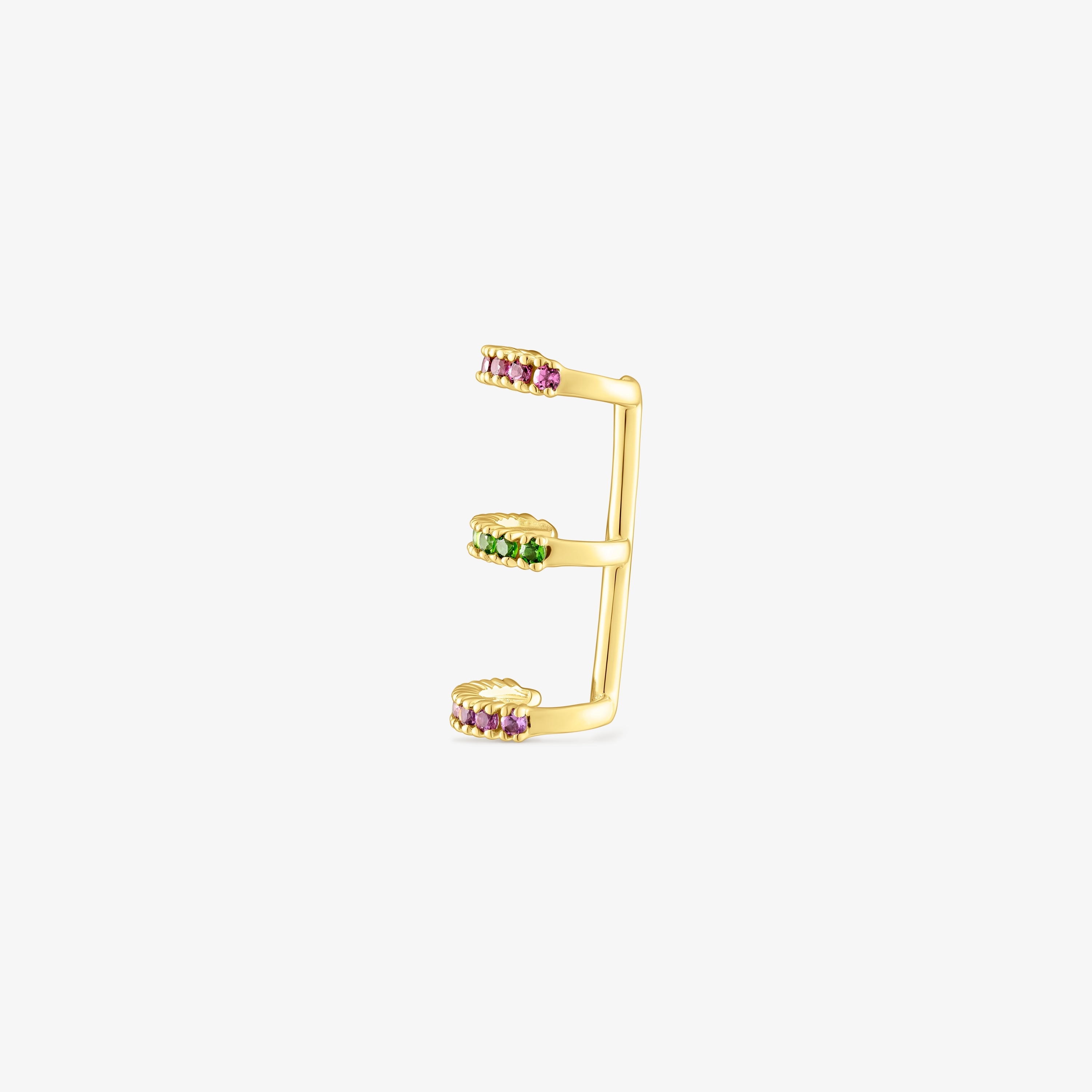 Silver vermeil TOUS Straight Triple earcuff with rhodolites, chrome diopside and gemstones