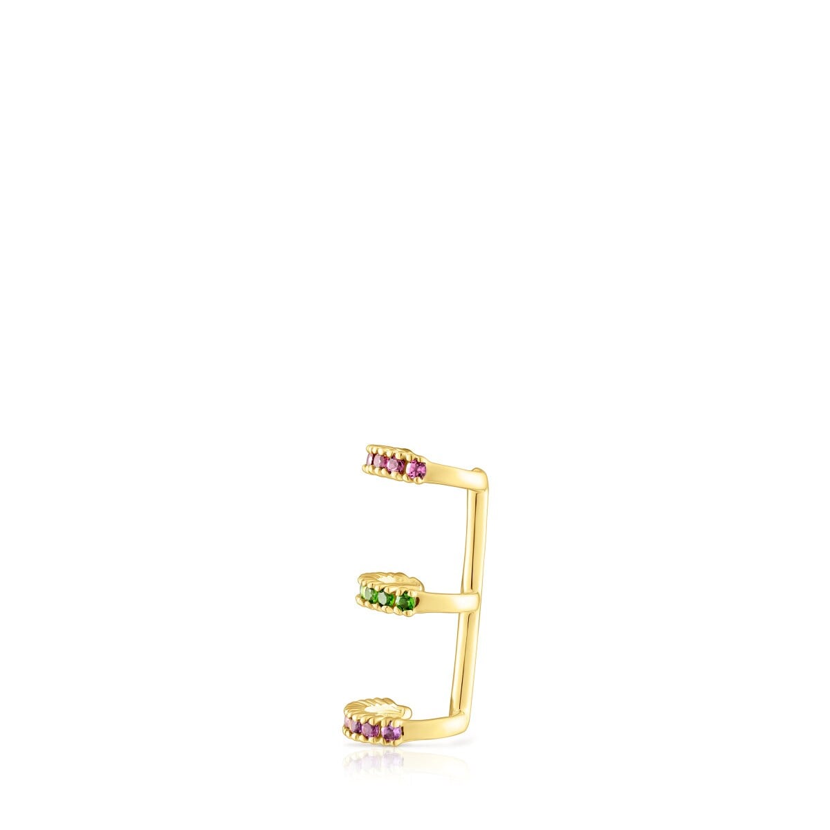 Earcuff triple con baño de oro 18 kt sobre plata y rodolitas, cromodiópsido y gemas TOUS Straight