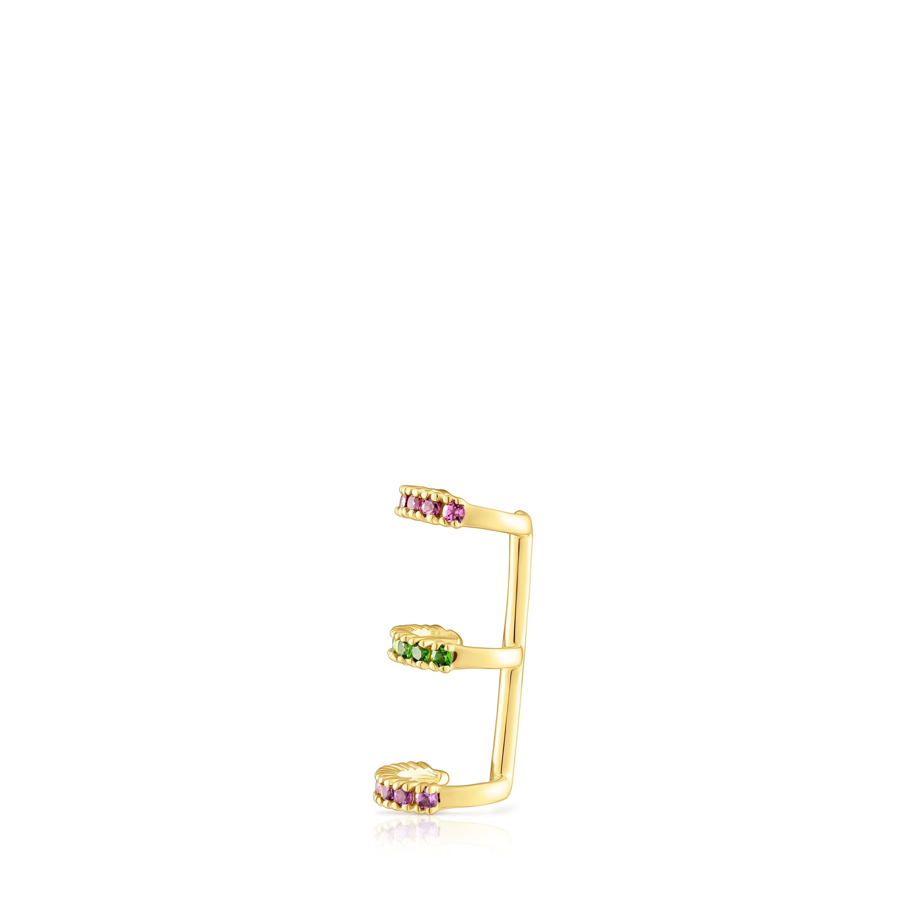 Silver vermeil TOUS Straight Triple earcuff with rhodolites, chrome diopside and gemstones