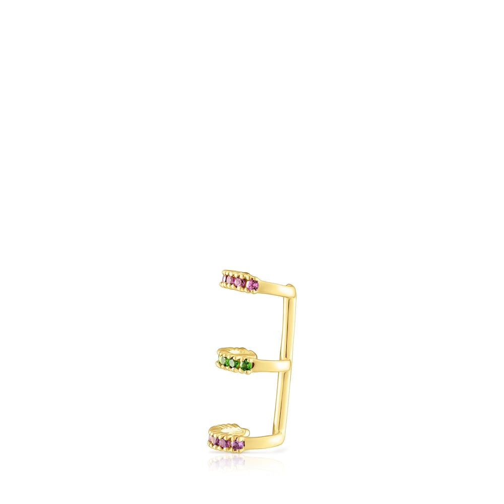 Earcuff triple con baño de oro 18 kt sobre plata y rodolitas, cromodiópsido y gemas TOUS Straight image number 2
