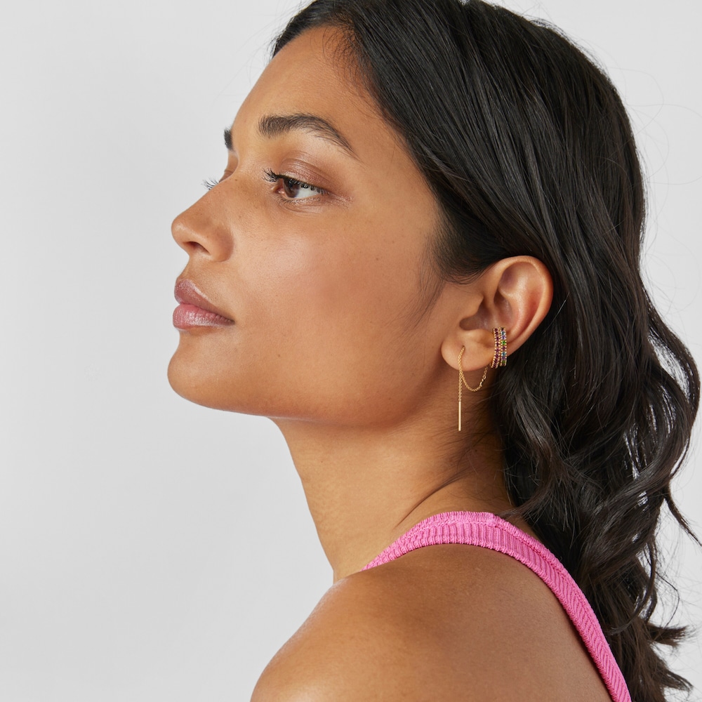 Earcuff con ba&ntilde;o de oro 18 kt sobre plata y gemas TOUS Straight