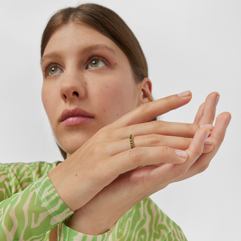 Anillo media alianza de plata vermeil y cromodi&oacute;psido TOUS Straight