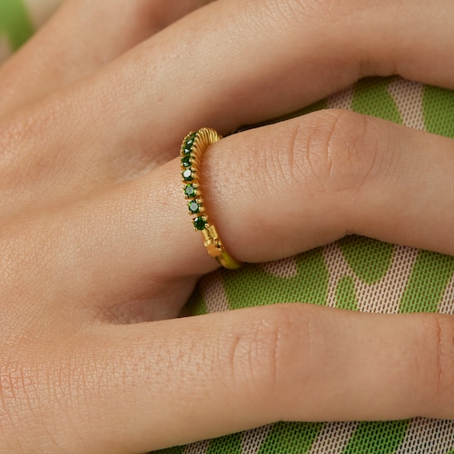 Silver vermeil TOUS Straight Half wedding ring with chrome diopsides