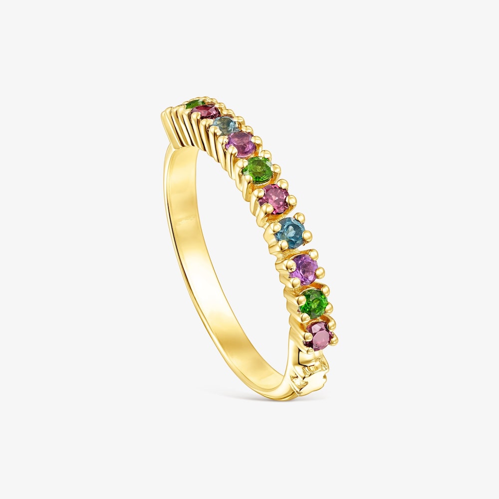 Anillo media alianza con ba&ntilde;o de oro 18 kt sobre plata y gemas TOUS Straight