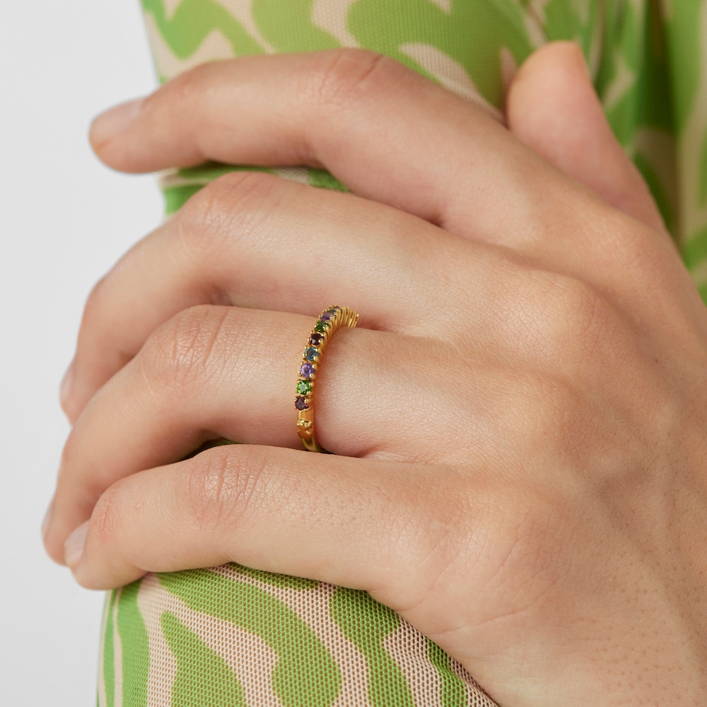 Anillo media alianza con ba&ntilde;o de oro 18 kt sobre plata y gemas TOUS Straight