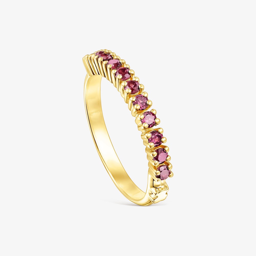 Anillo media alianza de plata vermeil y rodolitas TOUS Straight