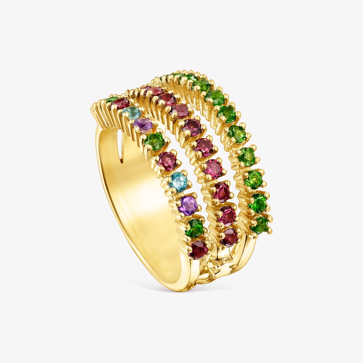 Tous - Anillo Triple De Plata Vermeil Y Gemas Tous Straight Talla 12