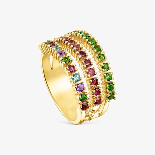 Potr&oacute;jny pierścionek TOUS Straight wykonany ze srebra vermeil z kamieniami szlachetnymi