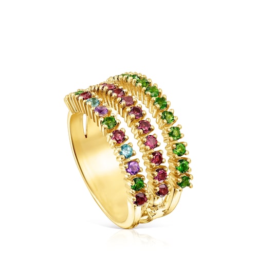 Anillo triple de plata vermeil y gemas TOUS Straight