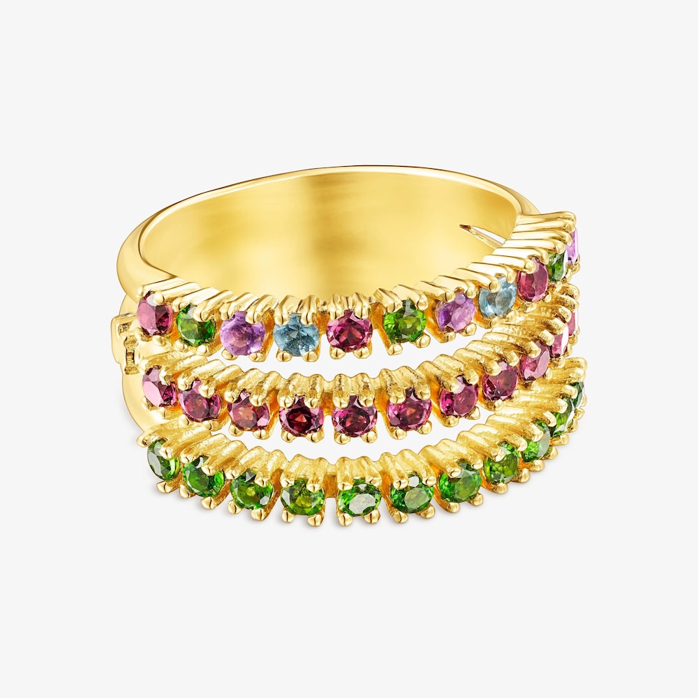 Trojit&yacute; prsten TOUS Straight z&nbsp;pozlacen&eacute;ho stř&iacute;bra s&nbsp;drah&yacute;mi kameny